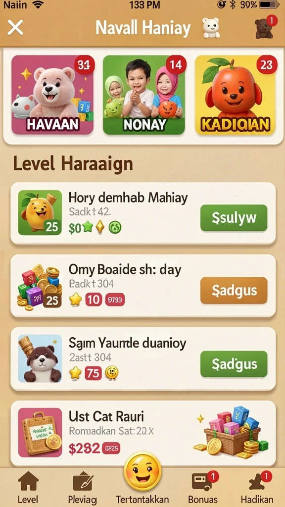 Tampilan karakter yang menarik dan beragam.